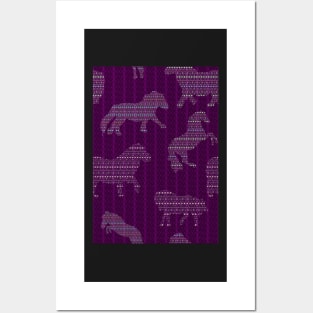 Shetland Fairisle Dancing Ponies - Purple Posters and Art